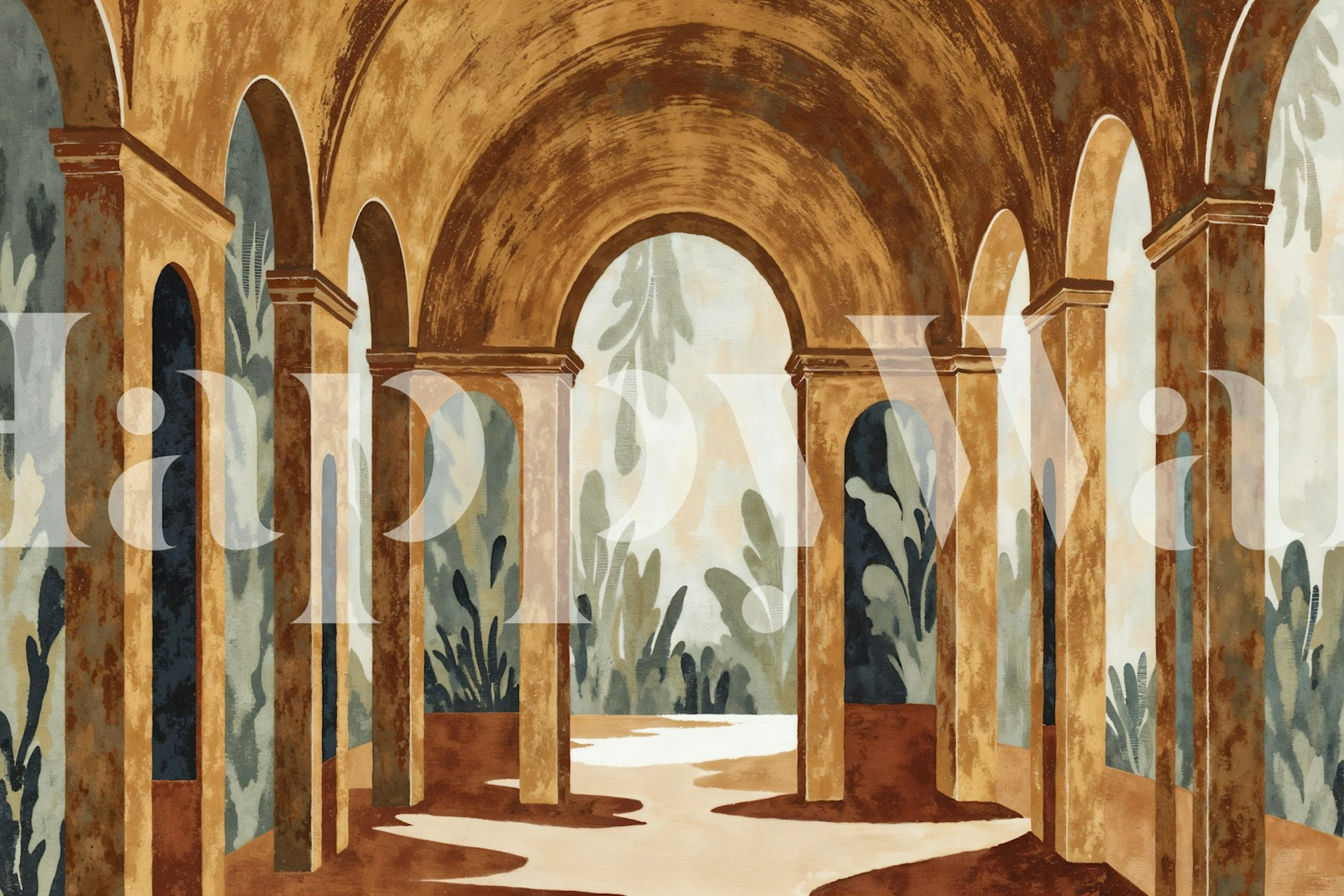 Tuscan Arches and Soft Shadows wallpaper in a room