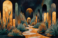Moody Teal Desert Oasis wallpaper