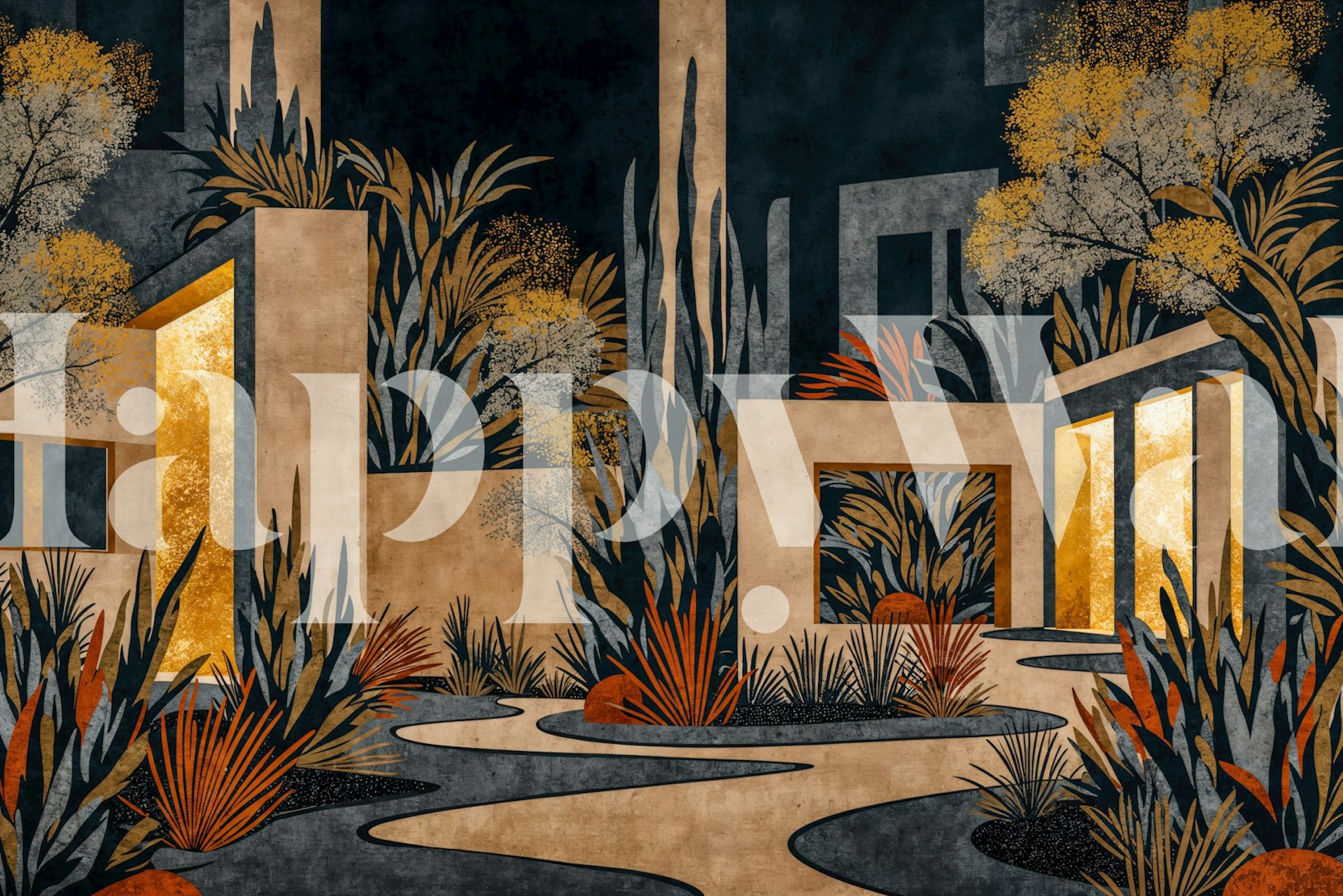 Golden Window Desert House wallpaper in a room