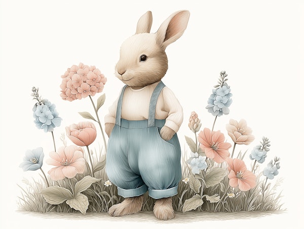 Soft Pastel Bunny and Blooms