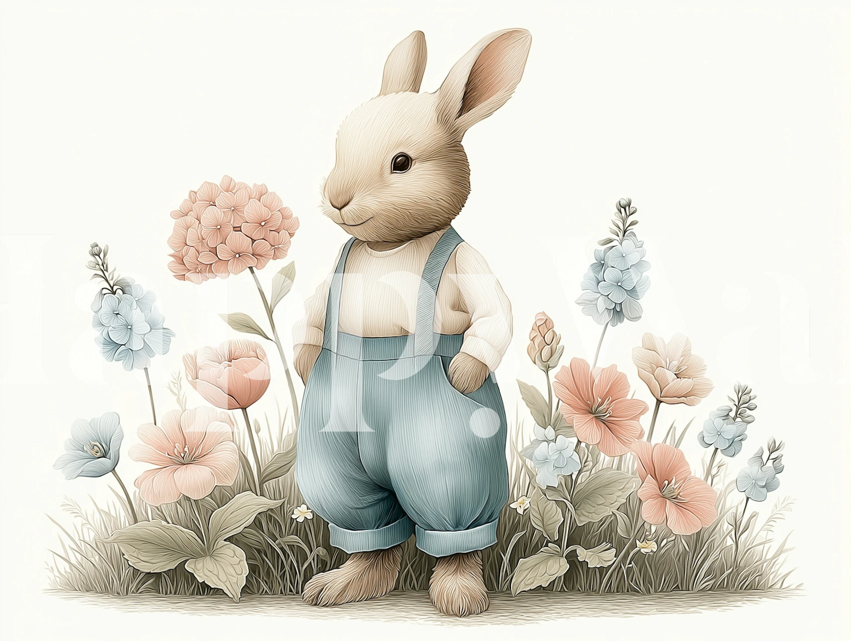 Soft pastel wallpaper featuring a bunny and flowers