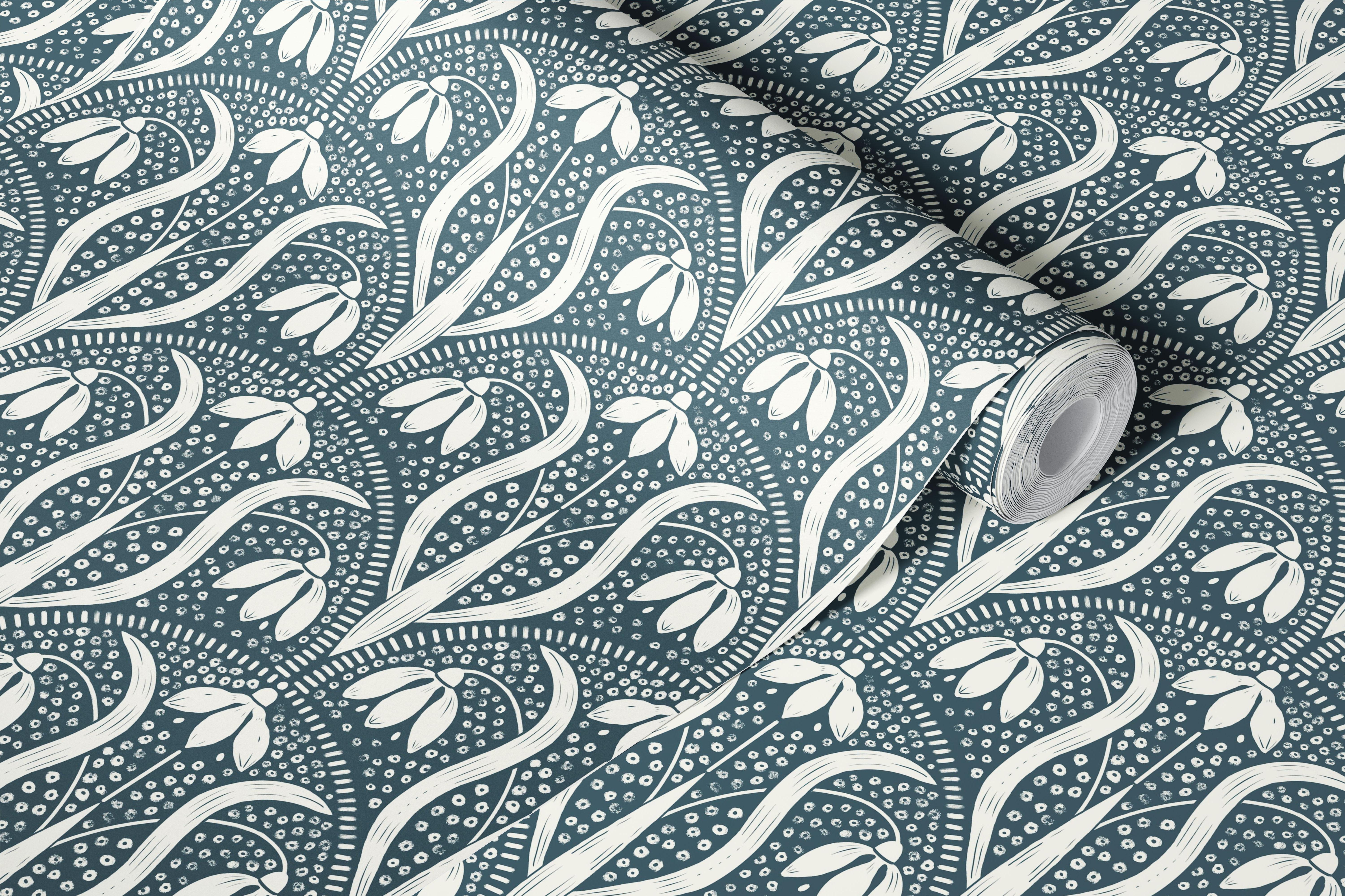 Art nouveau snowdrops pattern wallpaper in a room