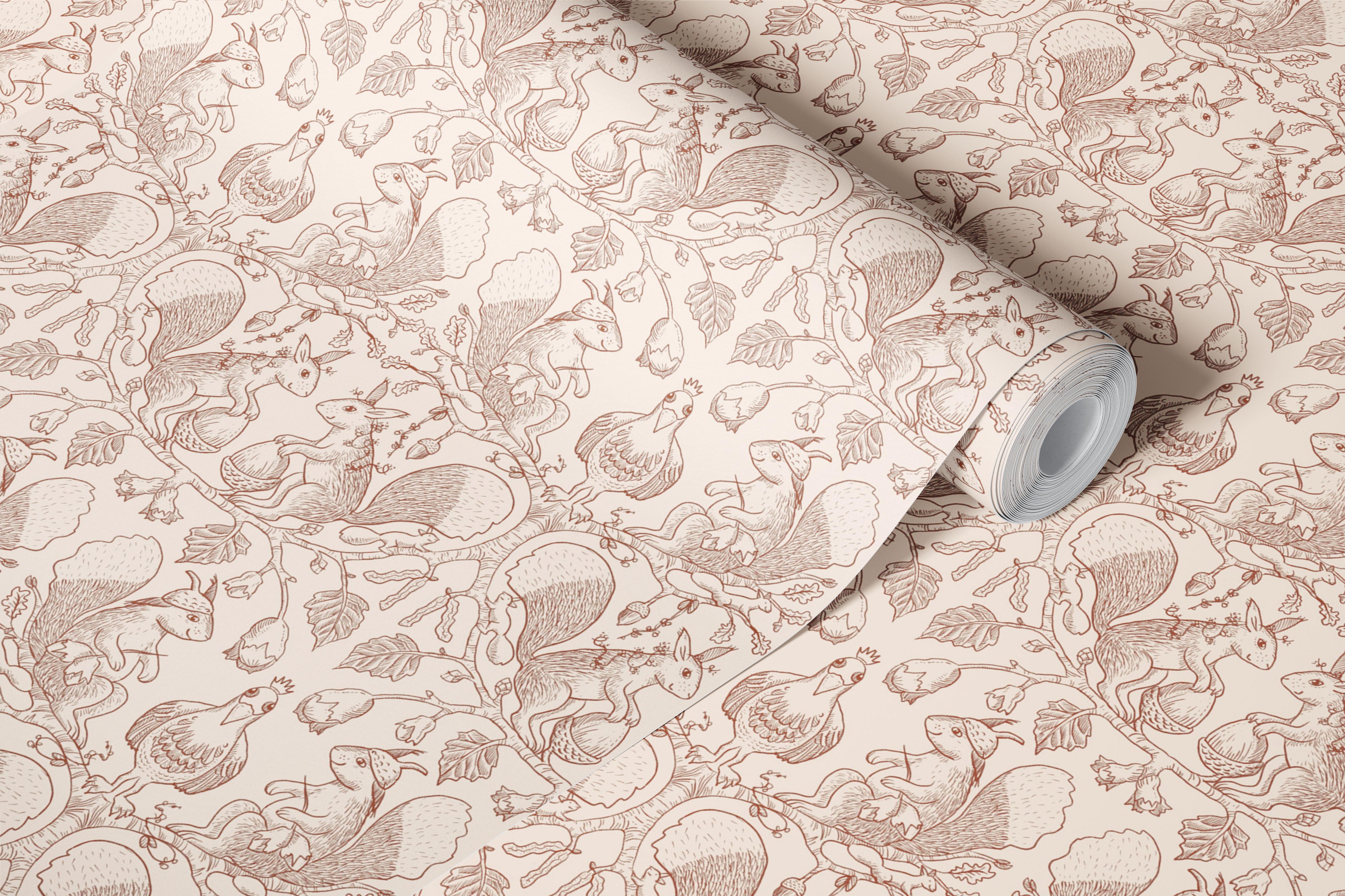 Woodland squirrels and acorns wallpaper design