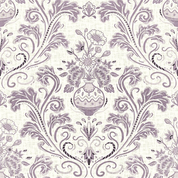 Lavender Damask Floral Vase