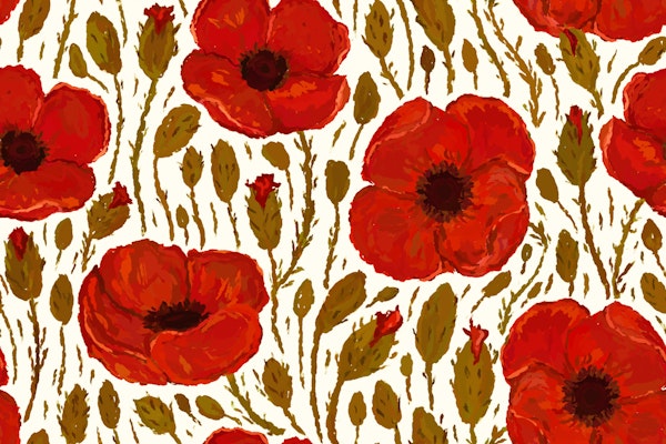Painterly Red Poppies on White Background