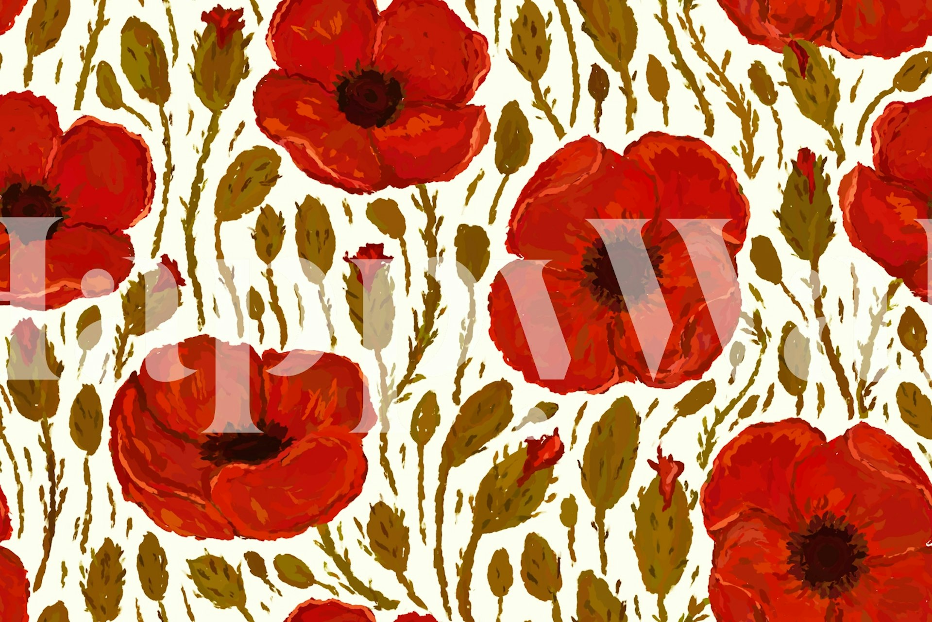 Schilderachtig behangontwerp met rode klaprozen