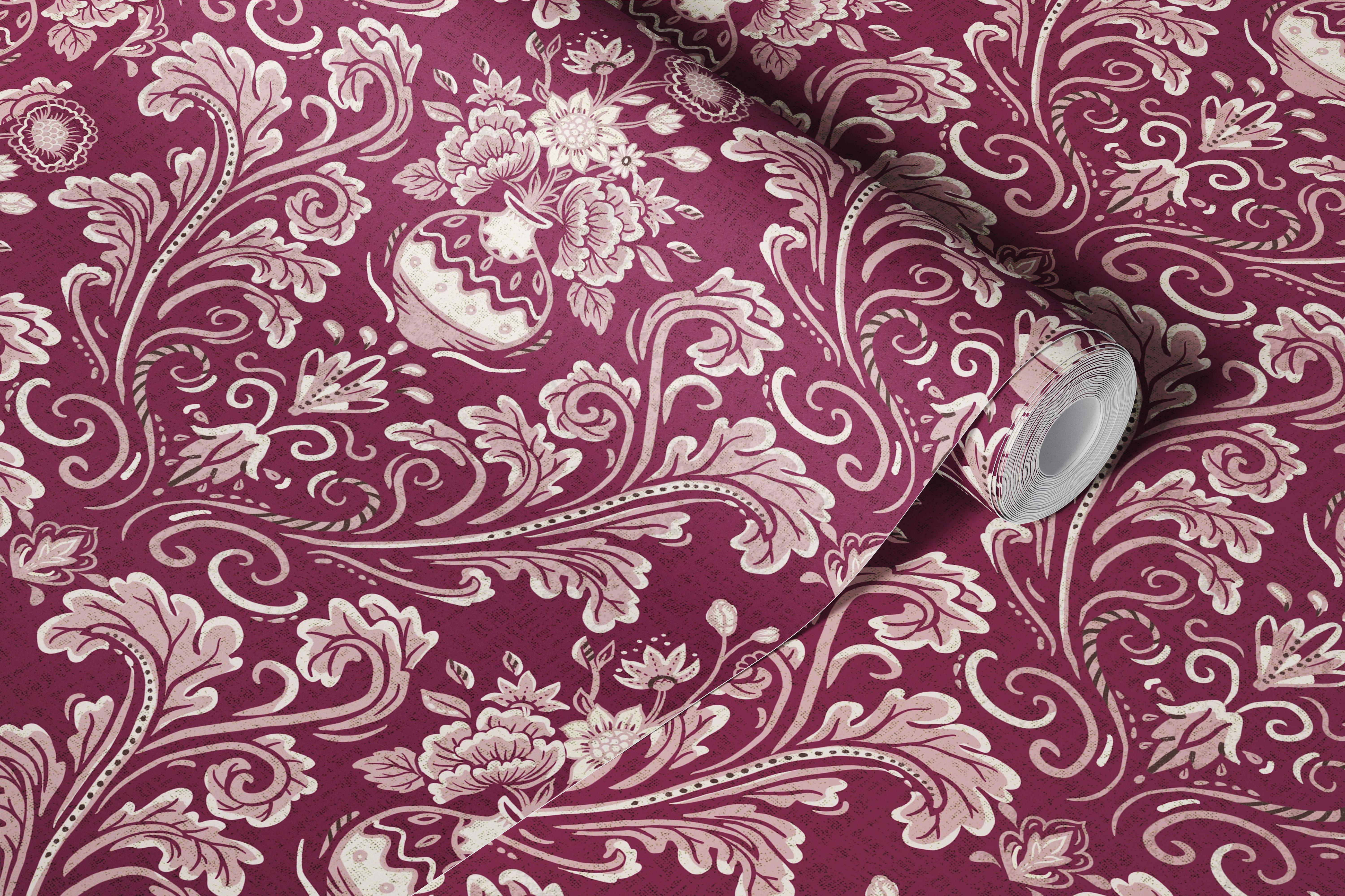 Vintage Plum Baroque Florals tapet i et rum
