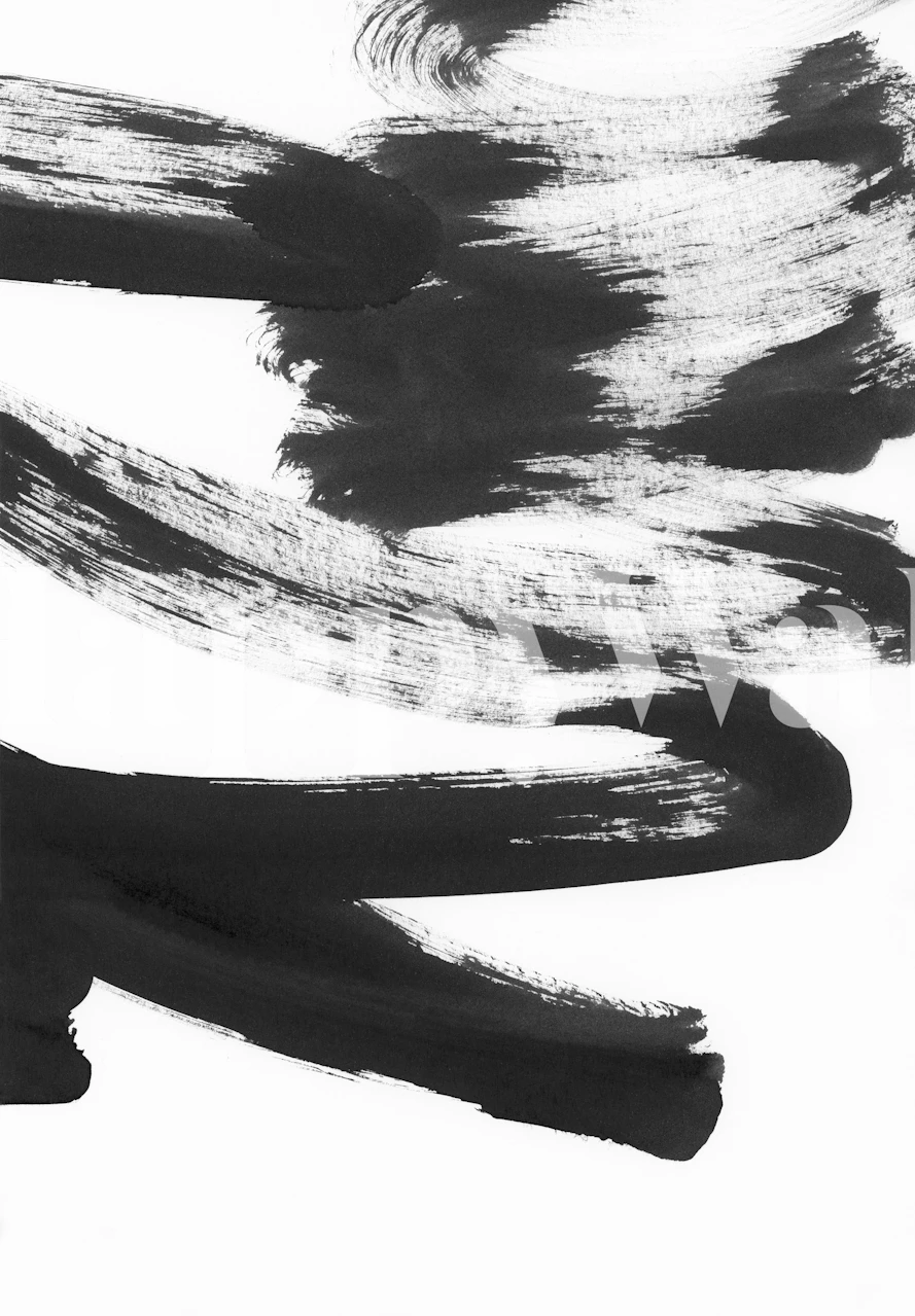 Abstract black and white brush strokes wallpaper