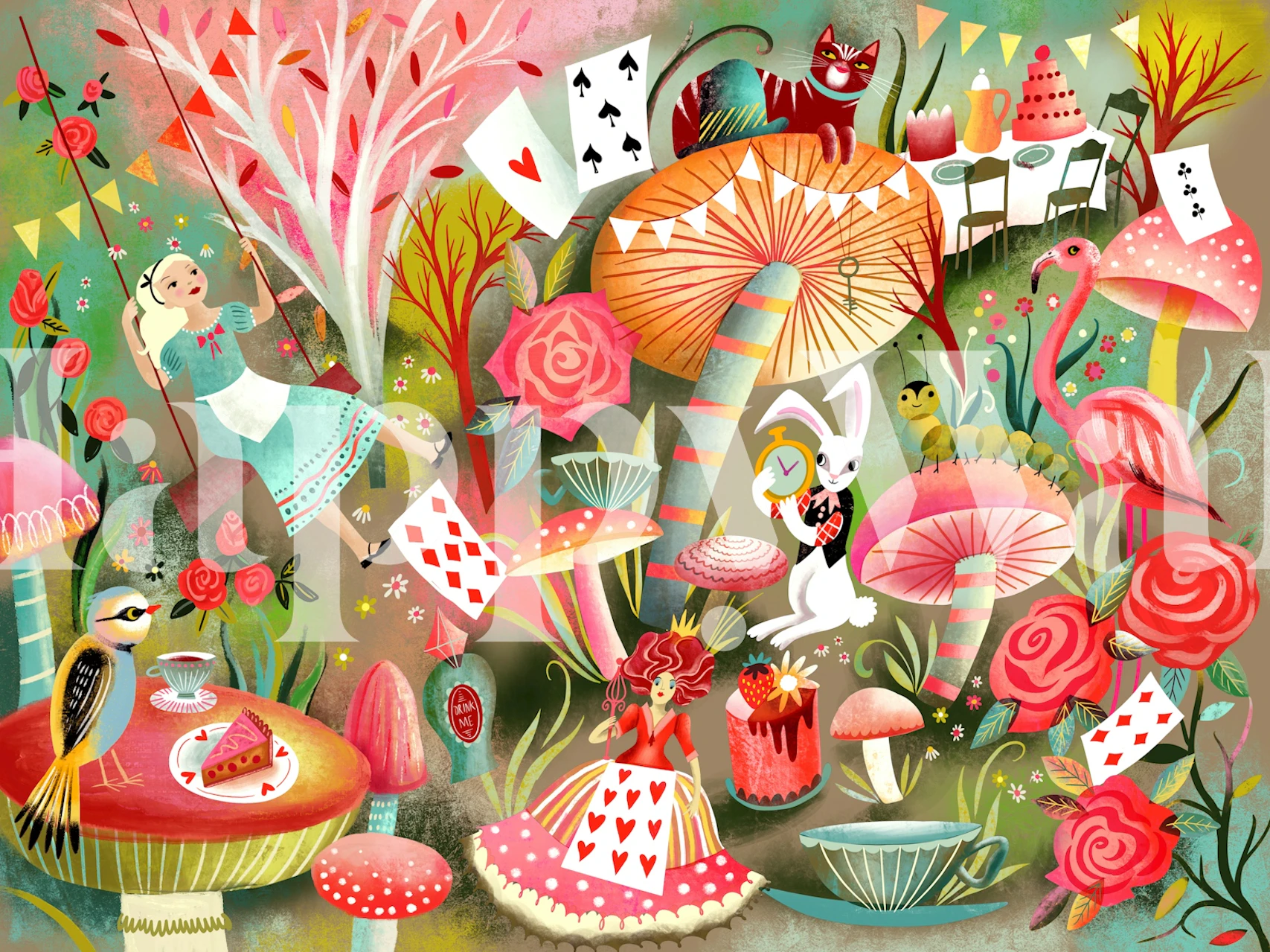 Alice in Wonderland forest wallpaper design