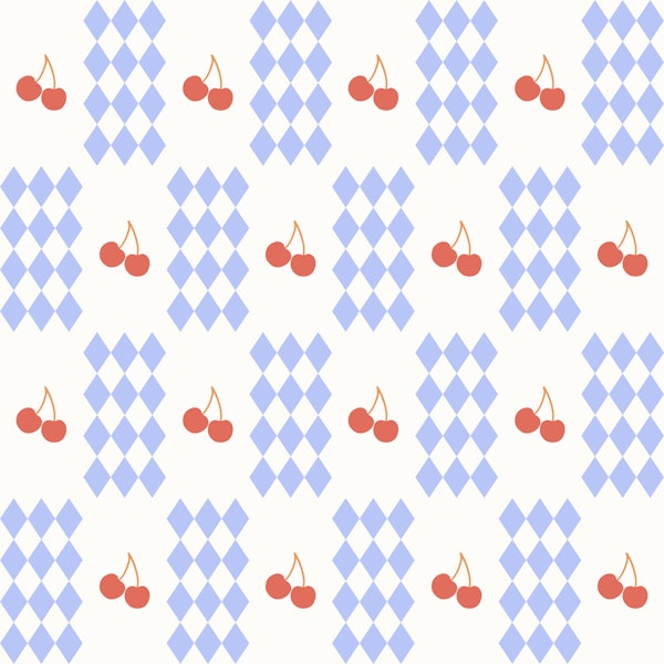 Checkered Diamonds and Cherries Pattern