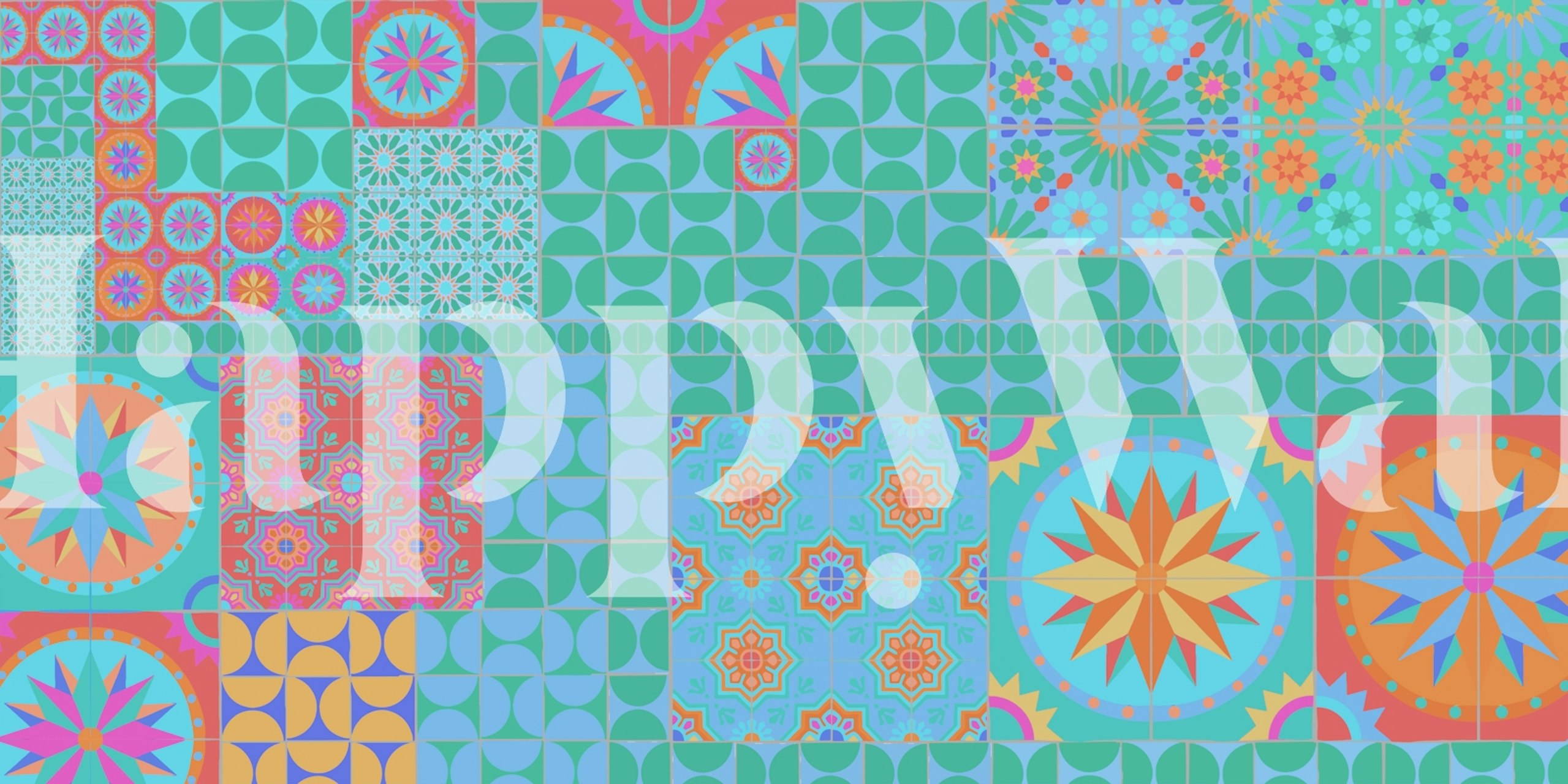 Tile Mosaics in Bold Turquoise wallpaper in a room