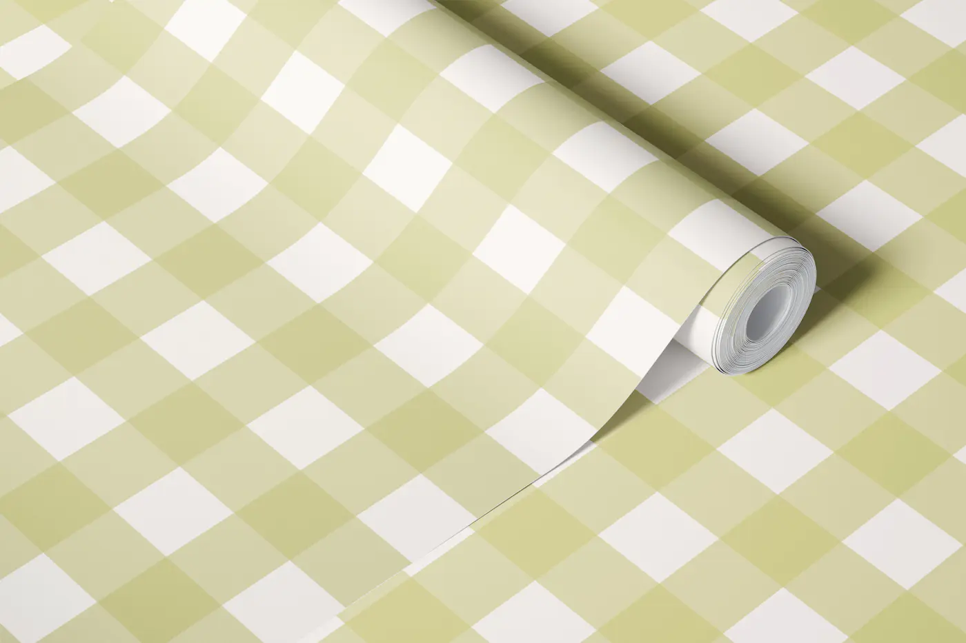 Pale Lime and Ivory Gingham Vichy Checks wallpaper roll