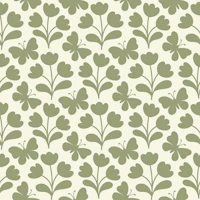 Flowers and butterflies block print sage wallpaper
