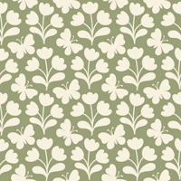 Flowers and butterflies block print sage bg wallpaper
