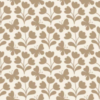 Flowers and butterflies block print brown wallpaper