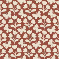 Flowers & butterflies block print dark brown wallpaper