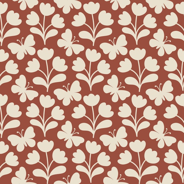 Flowers & butterflies block print dark brown