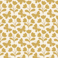 Flowers and butterflies block print yellow wallpaper