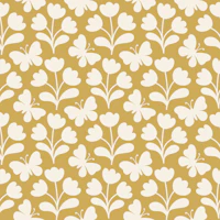 Flowers and butterflies block print yellow bg wallpaper