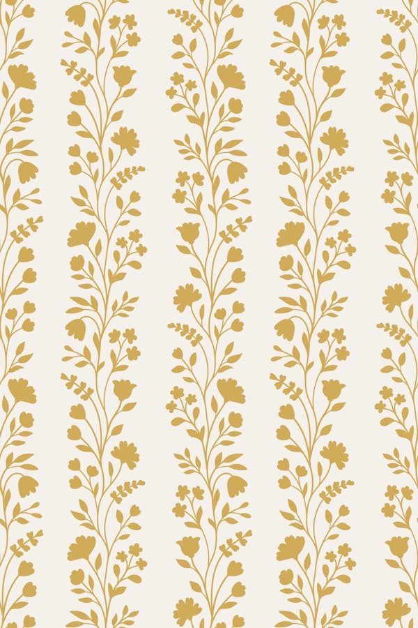 Warm Yellow Floral Vine Stripes