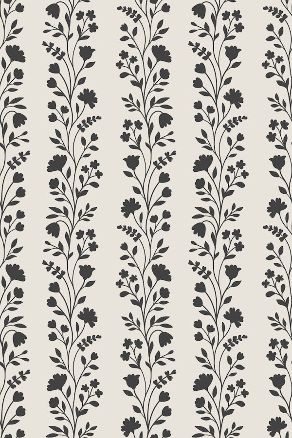 Black & White Floral Vine Stripes