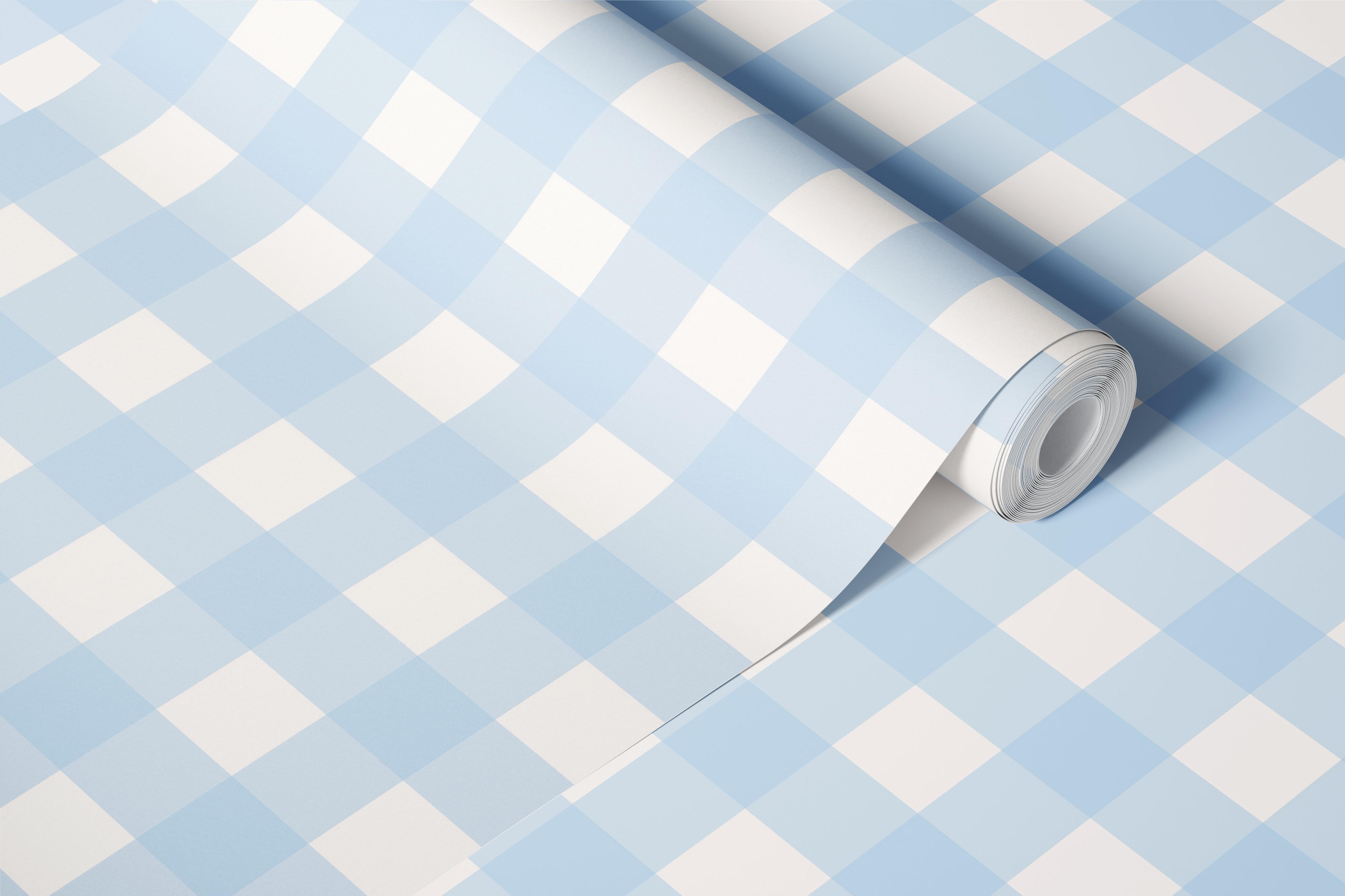 Sky Blue and Ivory Gingham Checks wallpaper in a room