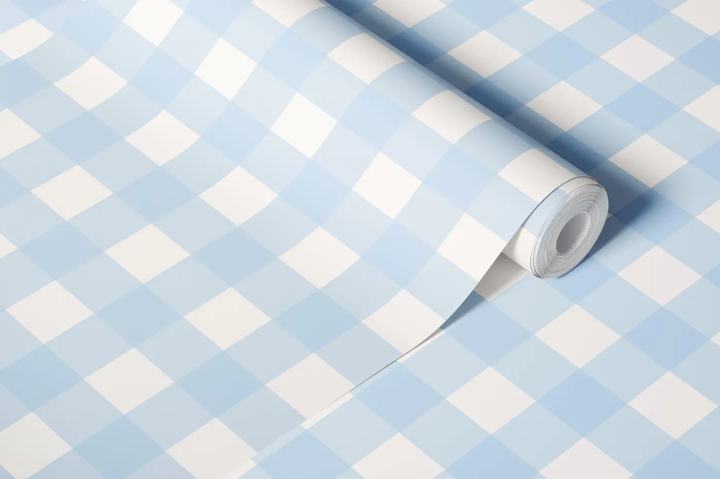 Sky Blue and Ivory Vichy Gingham Checks wallpaper roll