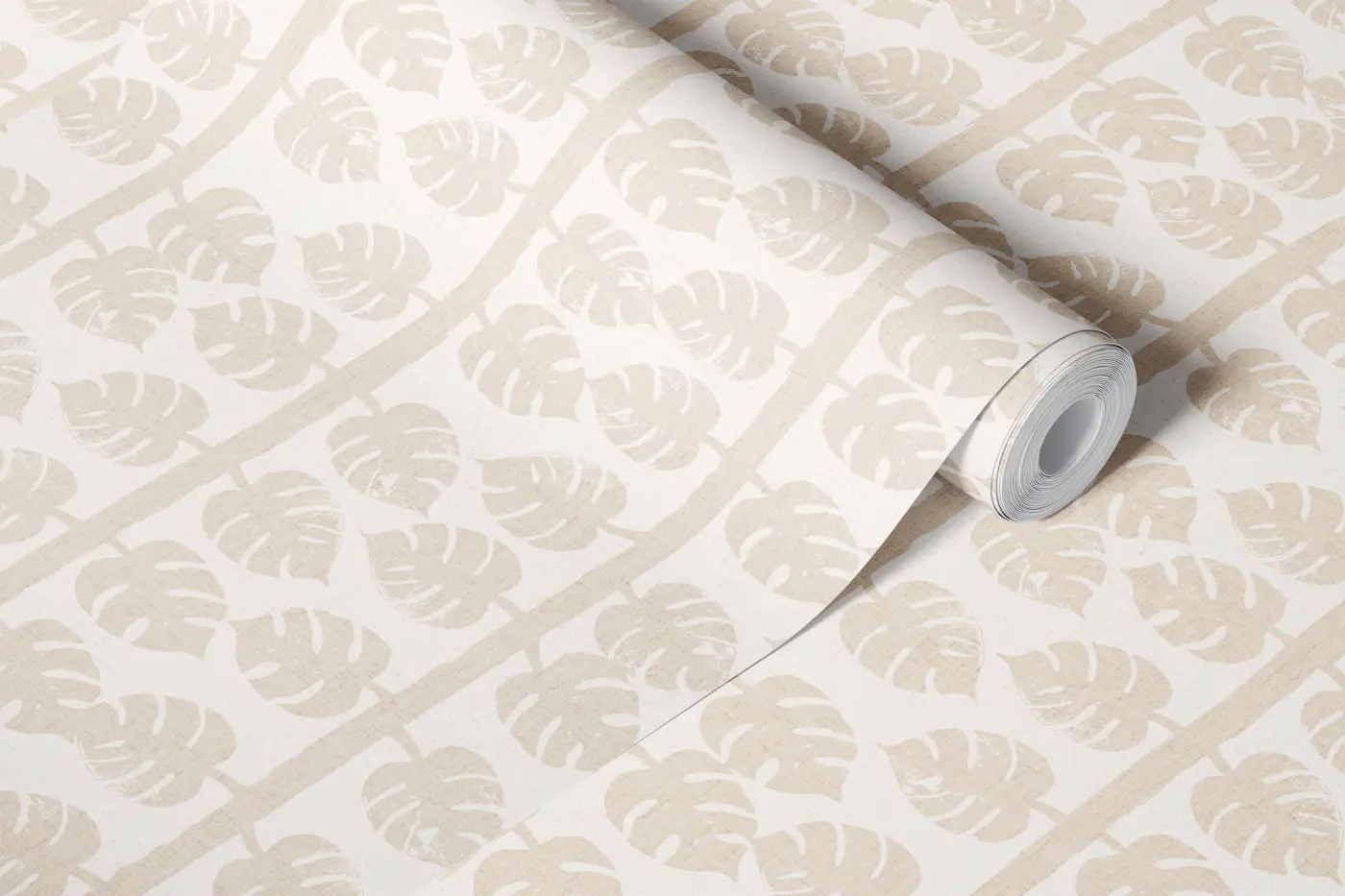 monstera leaf stripe Neutral Beige wallpaper roll
