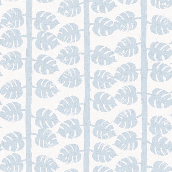 monstera Leaves Stripe - Light Blue