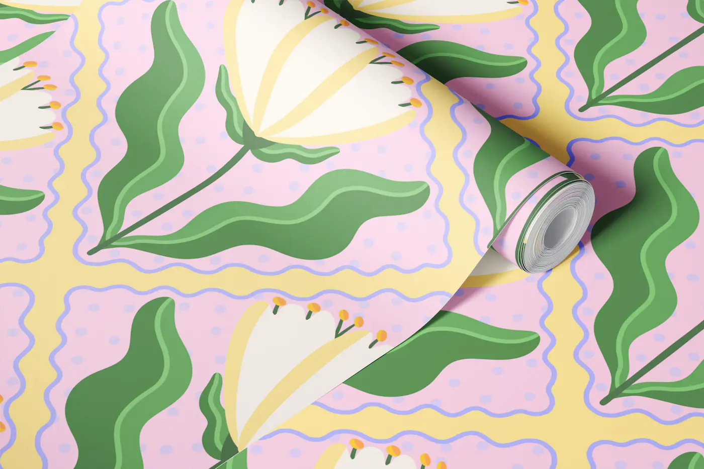 Retro Tulip Bloom Pastel wallpaper roll