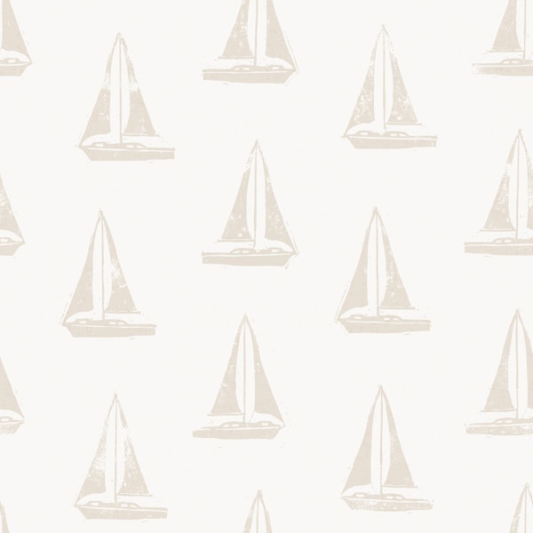Sailboats Block Print - Beige