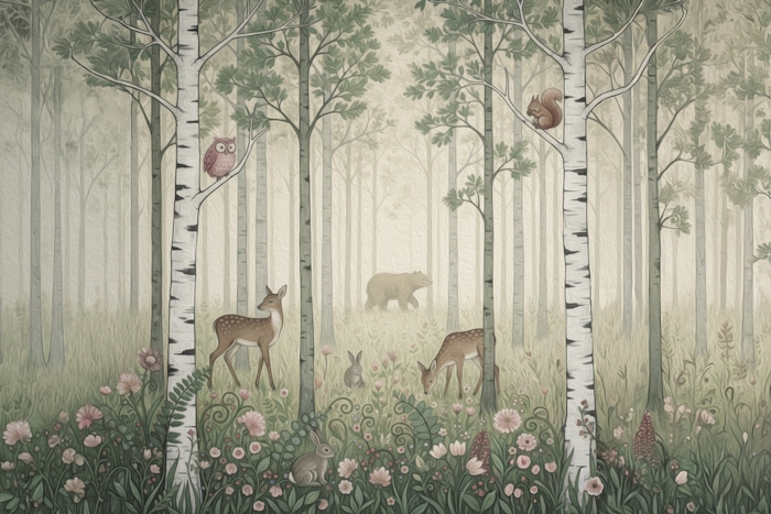 Forest Animals and Wildflowers – Misty day