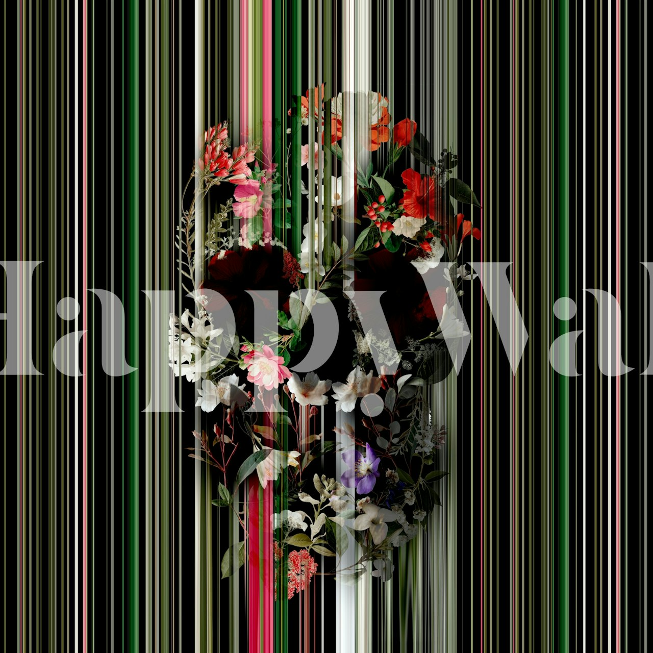 Projection wallpaper with floral design in a room