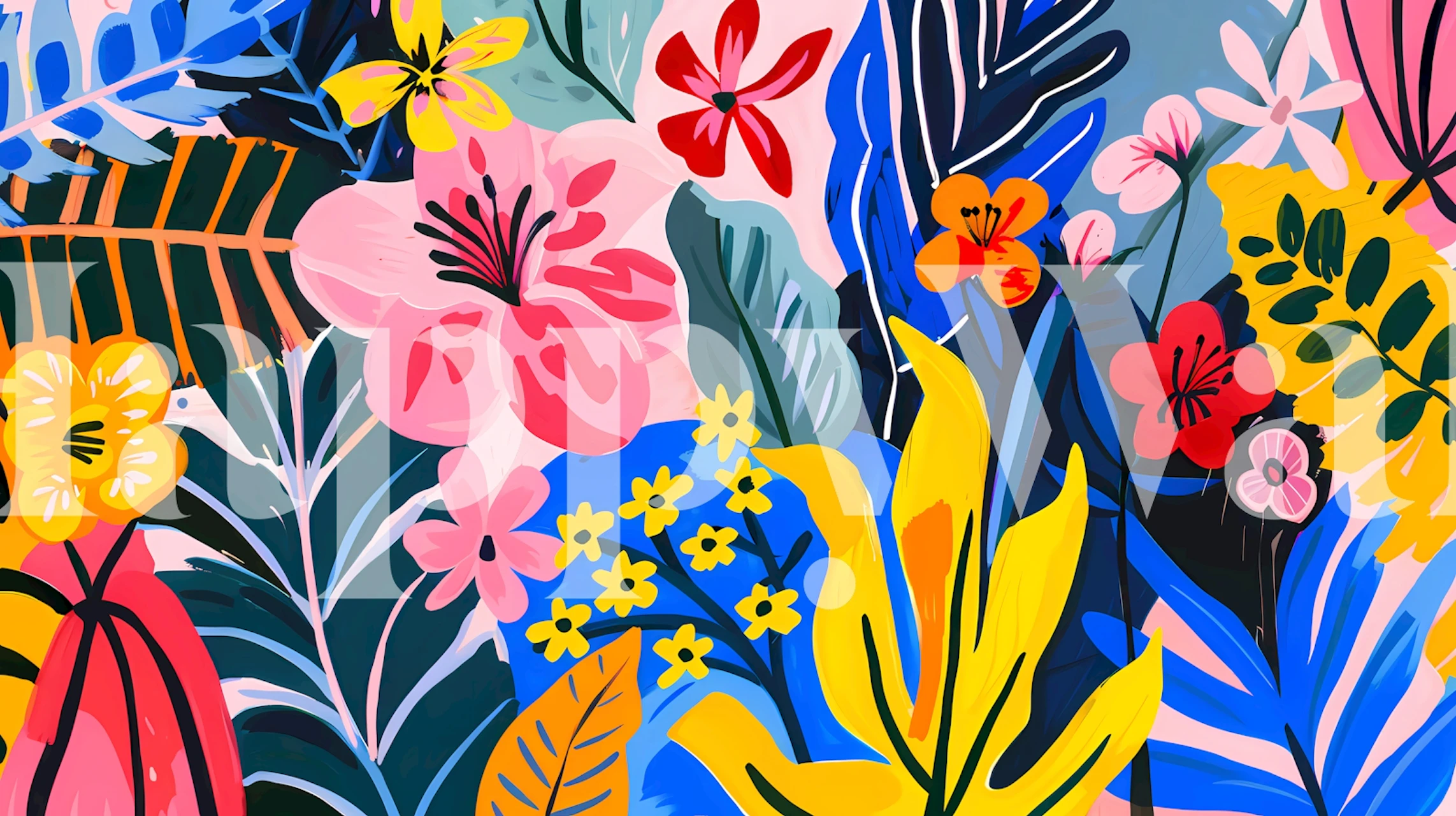 Tropical Botanical Burst wallpaper in a room