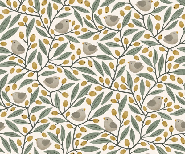 birds on olive branches - mustard