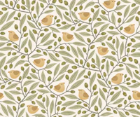 birds on olive branches - sunny earthy wallpaper