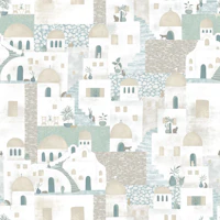 Santorini in aqua green beige wallpaper