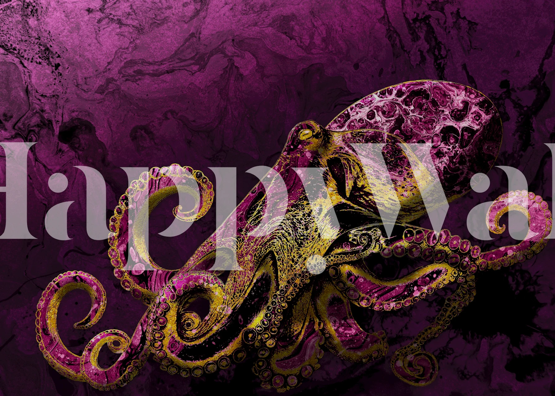 Fuchsia Octopus Majesty wallpaper in a room