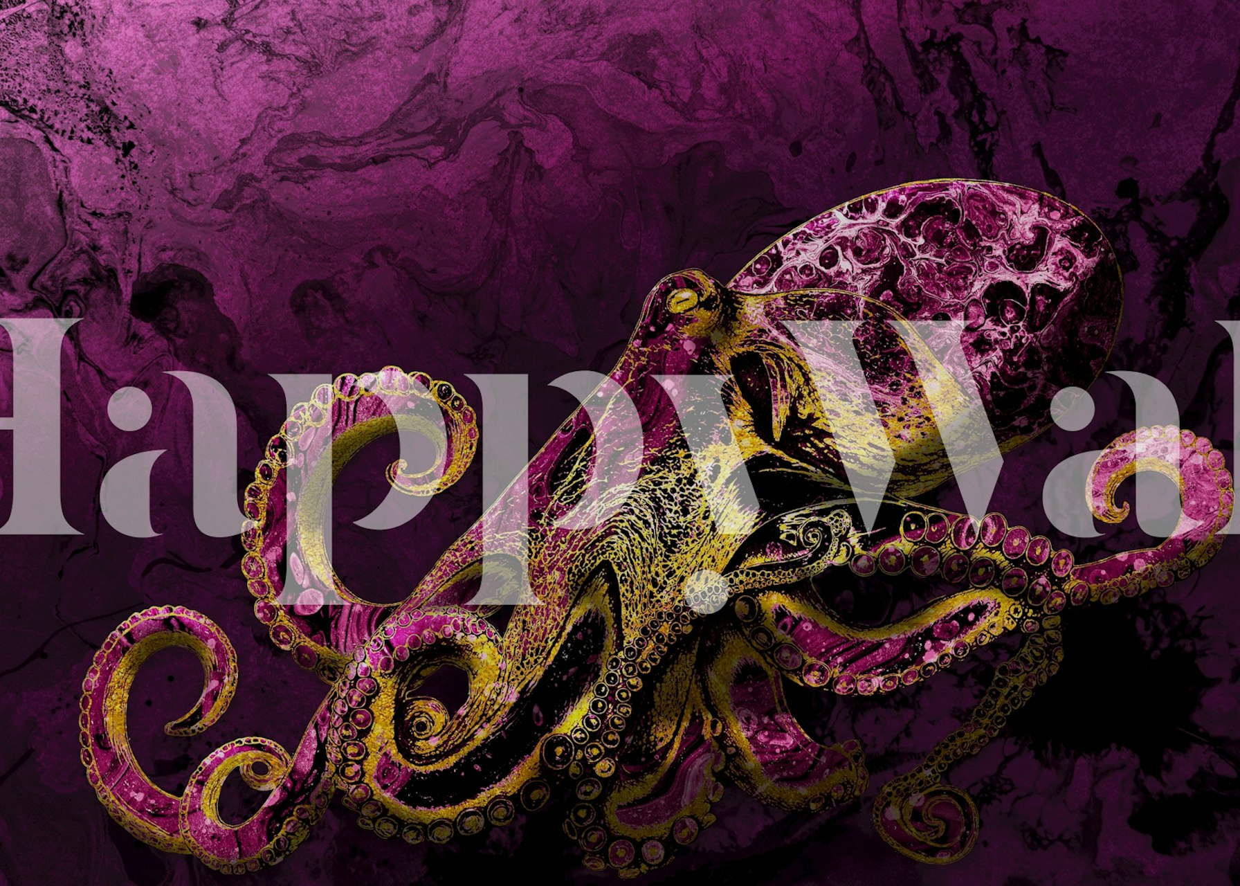 Tapeta Fuchsia Octopus Majesty v místnosti