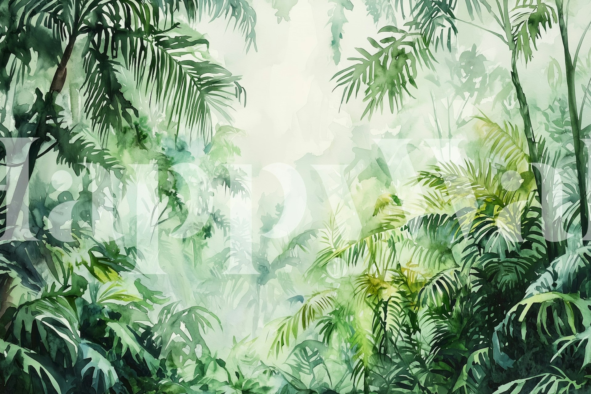 Tropical forest wallpaper in a room setting