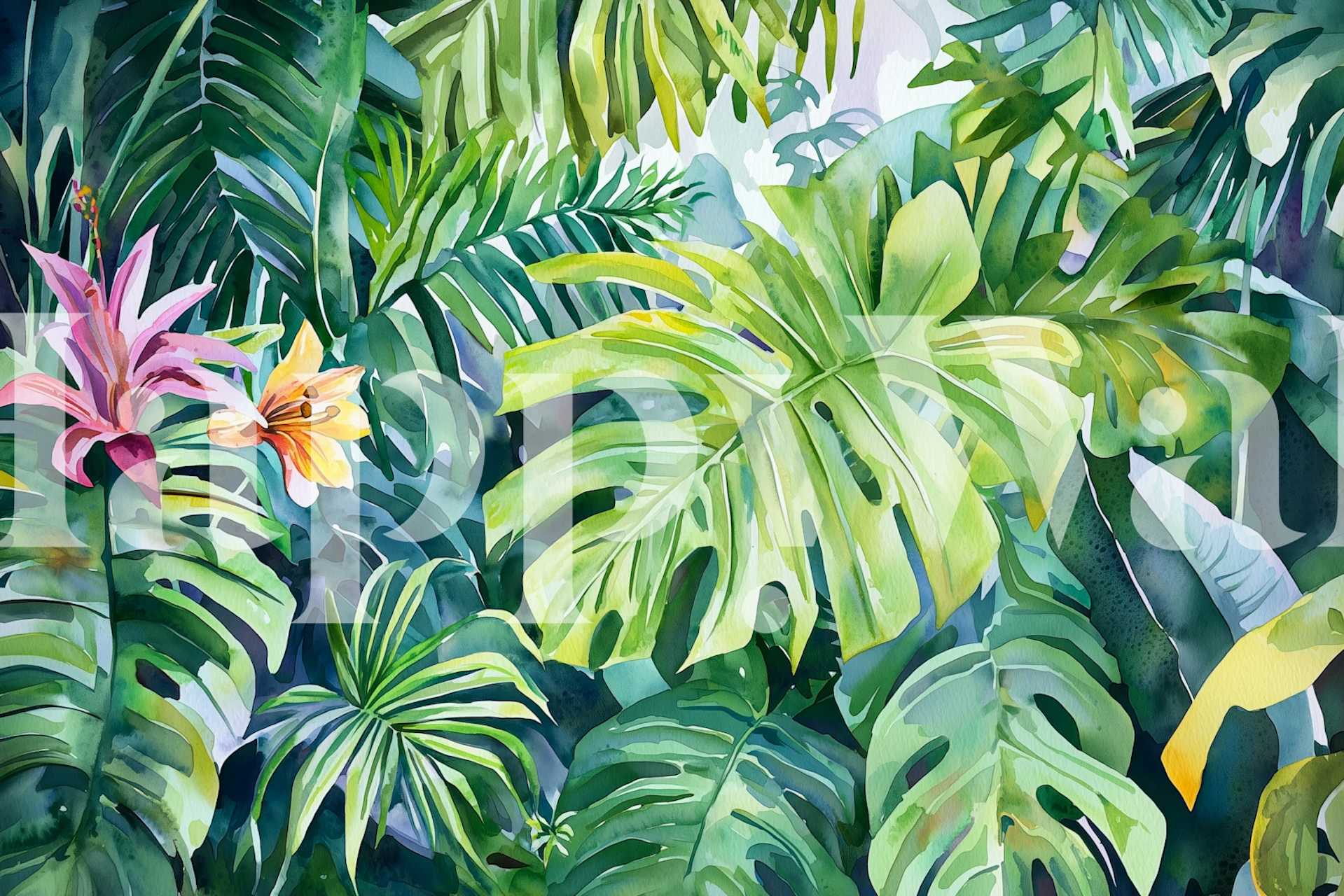 Lush Jungle Leaves Green wallpaper in a room