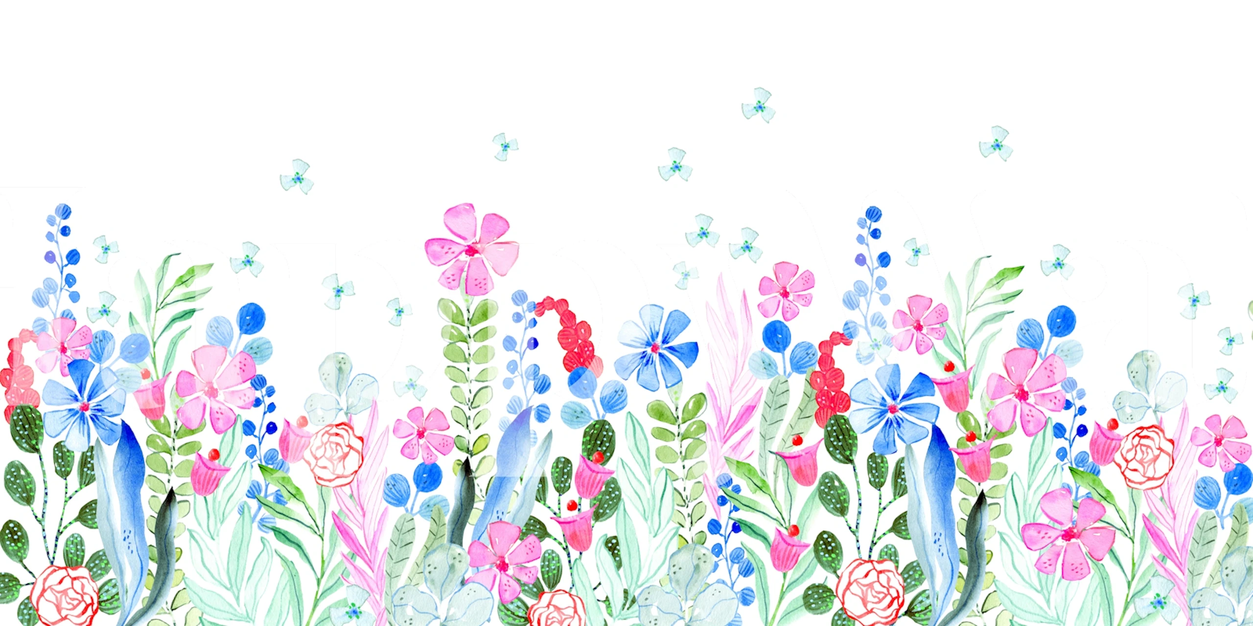 Spring Meadow Watercolor Florals tapet într-o cameră