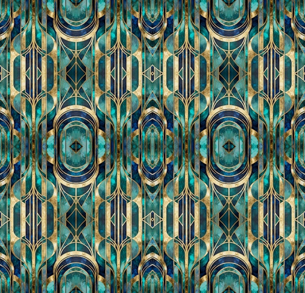 Teal Gold Art Deco Geometry