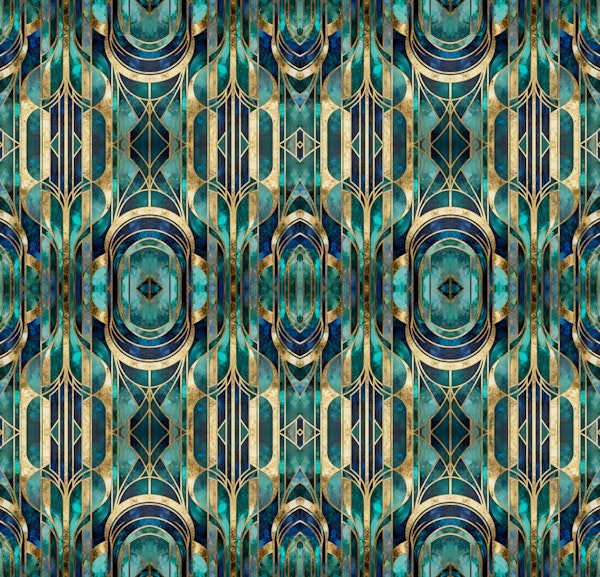 Teal Gold Art Deco Geometry