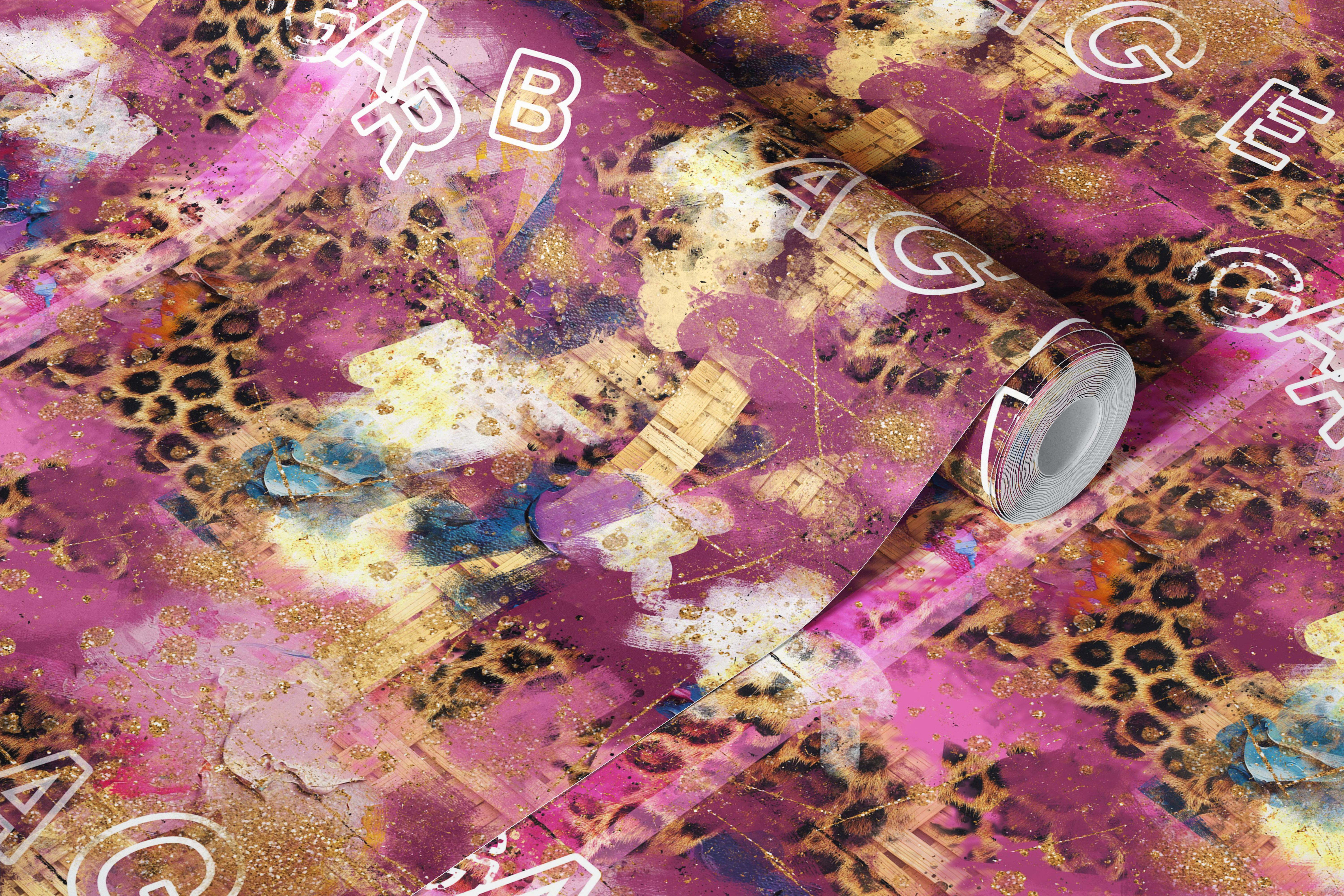 Pink Leopard Glam Collage wallpaper in a room