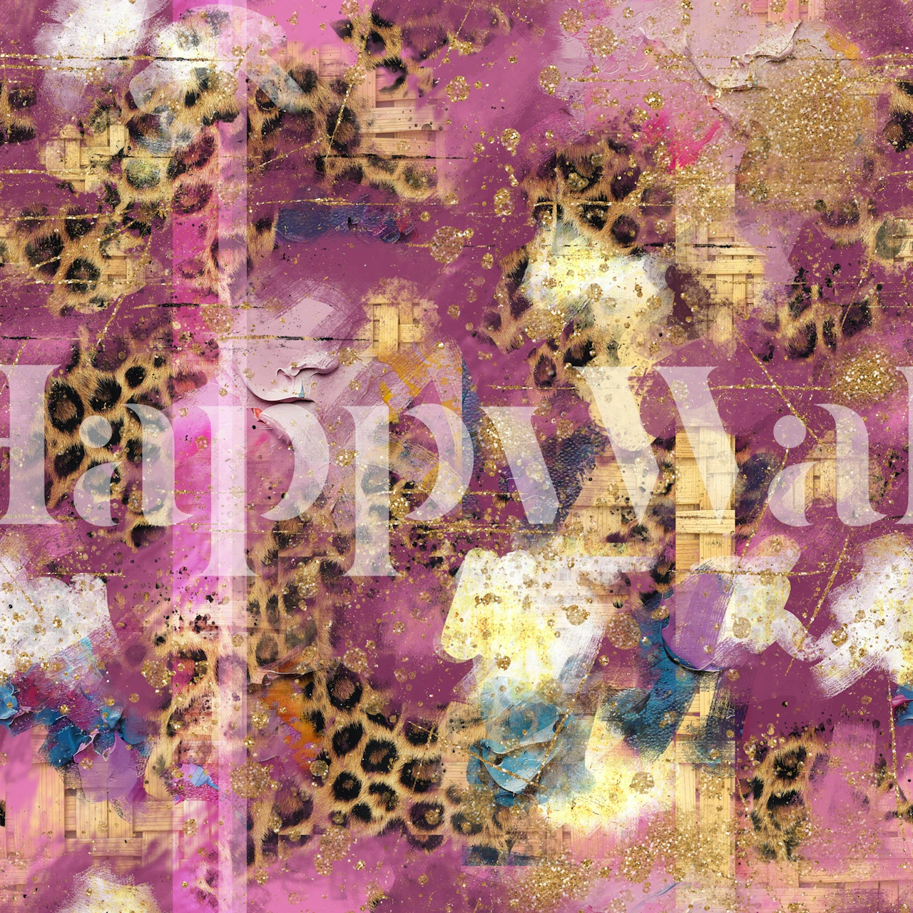 Pink leopard glam collage tapete istabā