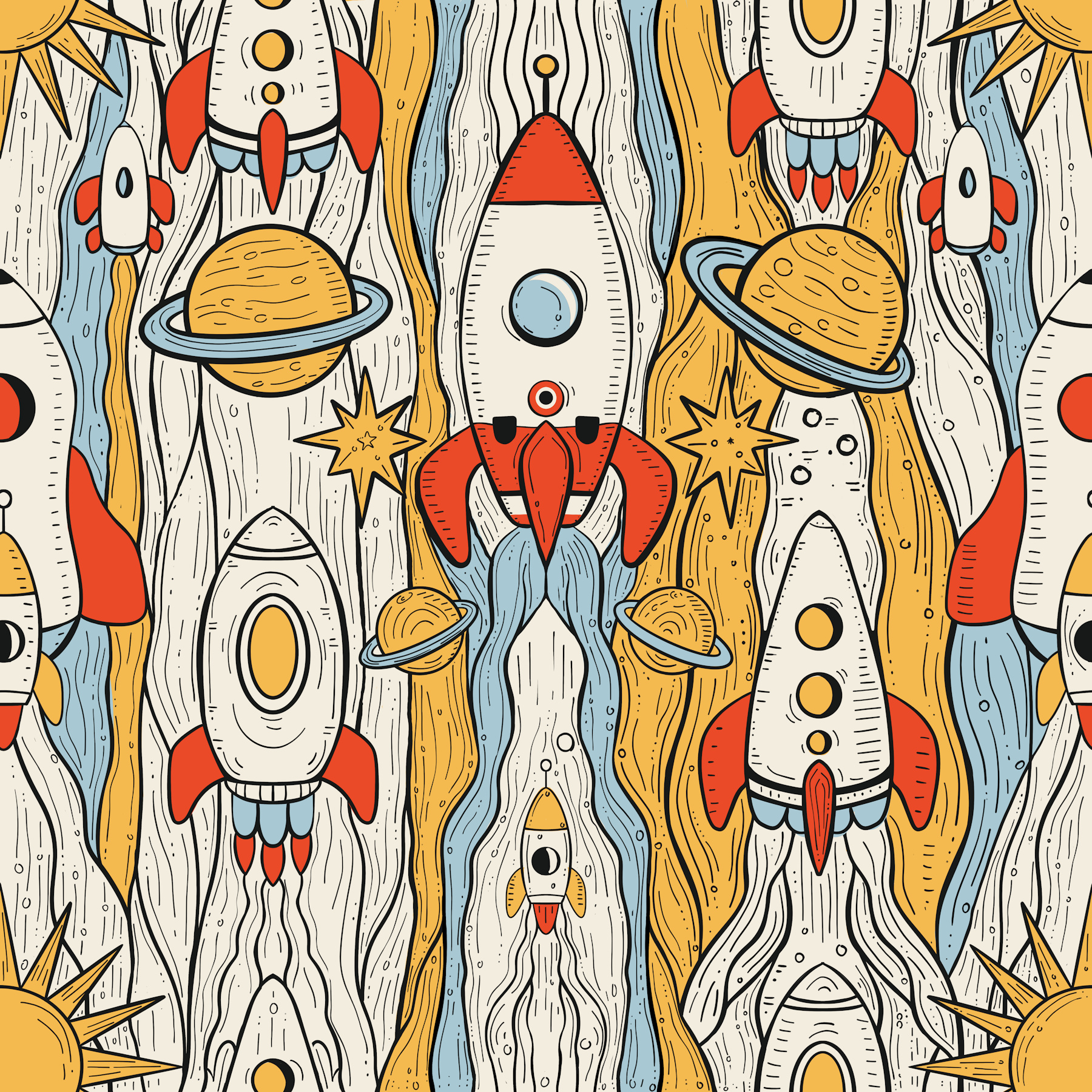 Retro Rockets & Planets Wallpaper - happywall.com