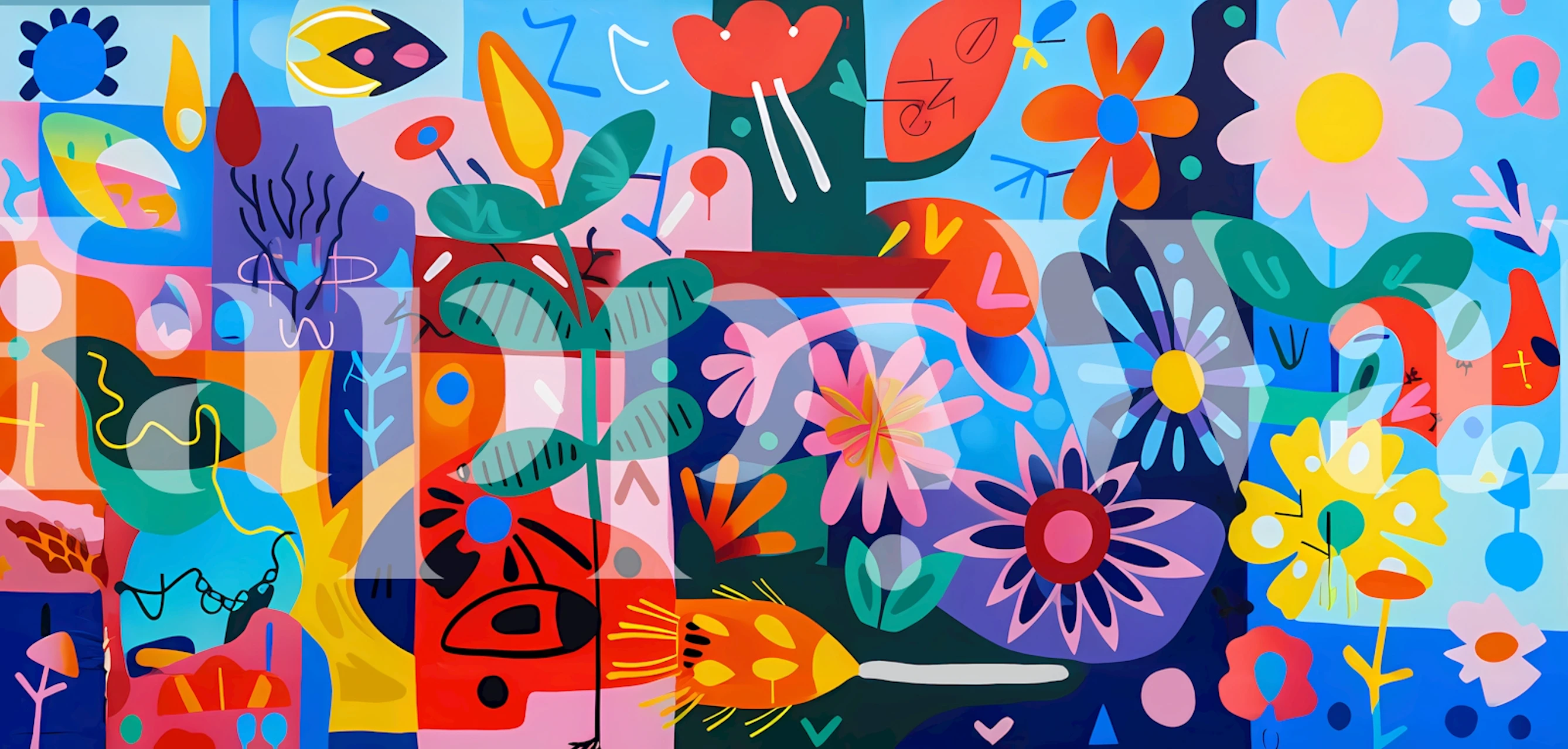 Vibrant folk floral patchwork wallpaper in a room