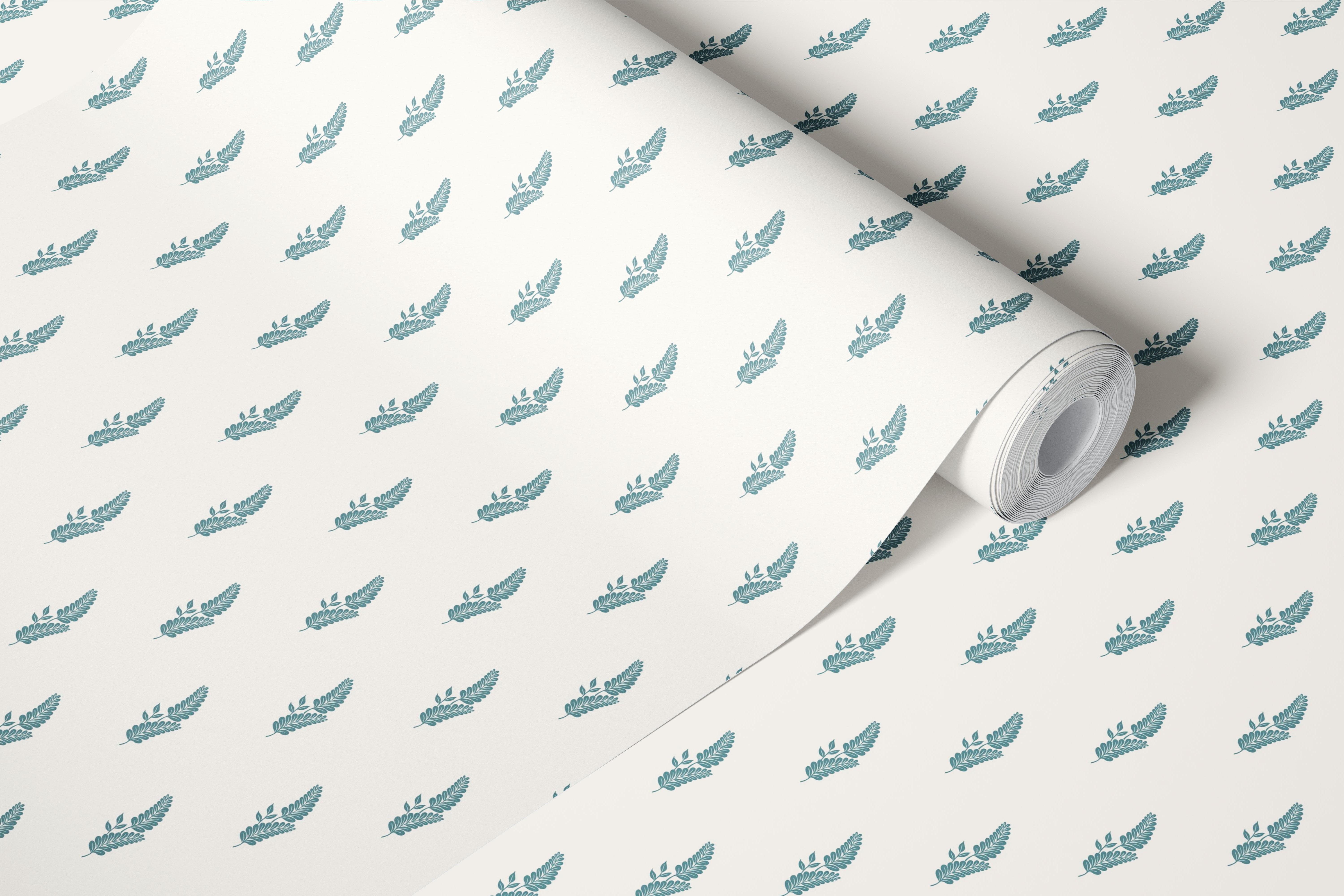Soft Teal Fern Leaves behang in een kamer
