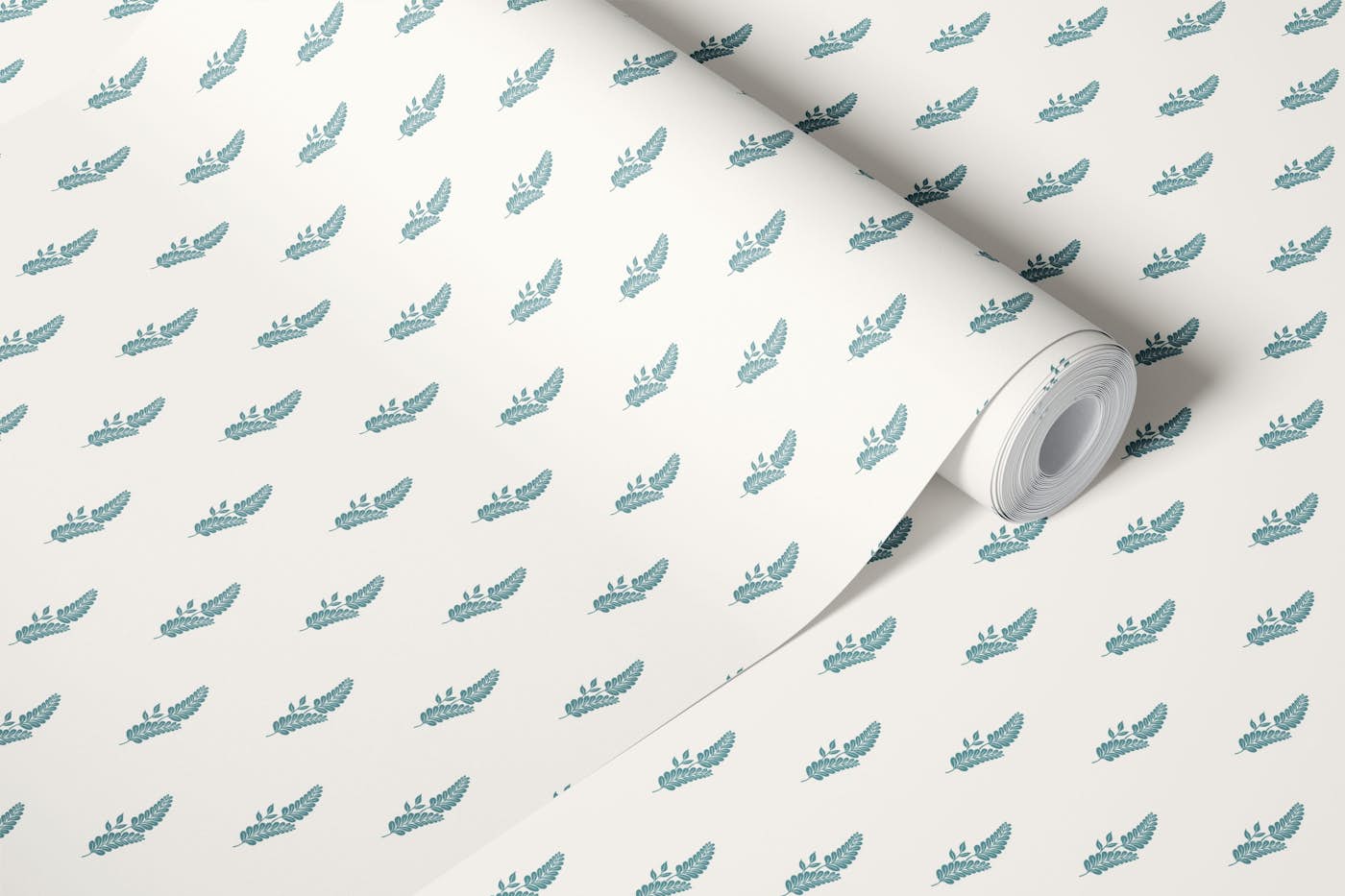 Soft Teal Fern Leaves wallpaper roll
